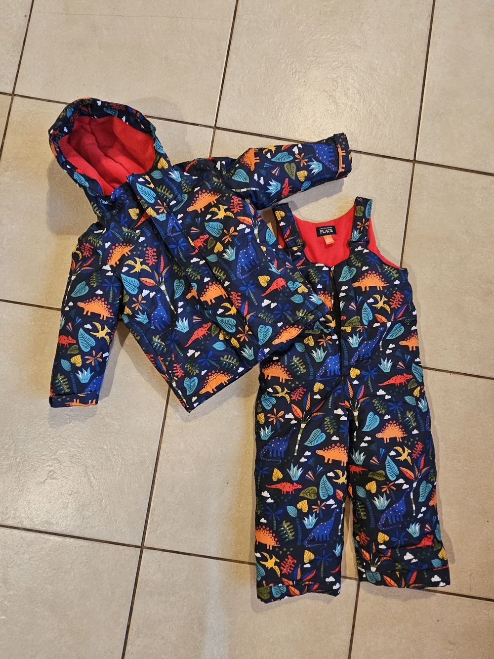 The Children's Place Navy Dinosaur Puffer Jacket & Snow Bib Set - Multicolor